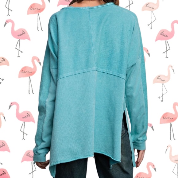 EASEL "The Good Life" Lightweight Terry Knit Tunic, High Side Slits, Raw Details - Picture 12 of 14